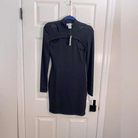 Planet Gold Dresses & Skirts - Planet Gold Black Cut Out Bodycon Dress M NWT Long Sleeve Mock Neck